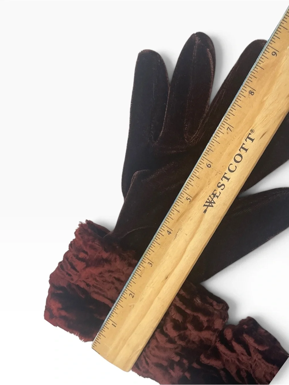 Vintage Toucan Collection NY Velvet Gloves Faux Fur Cuffs Burgundy Maroon OS